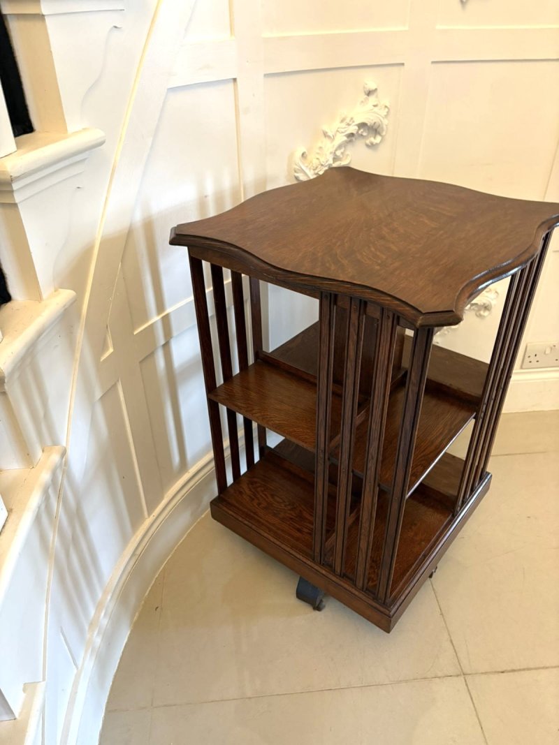 Antique Edwardian Oak Revolving Bookcase - Image 2